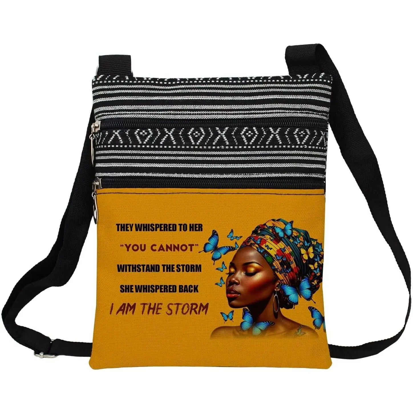 Messenger Bag Small Ethnic  Adjustable Strap Crossbody Zipper Pouch Inspiring Present Phone Organizer Wallet I Am The Storm  Handbag for Black Women