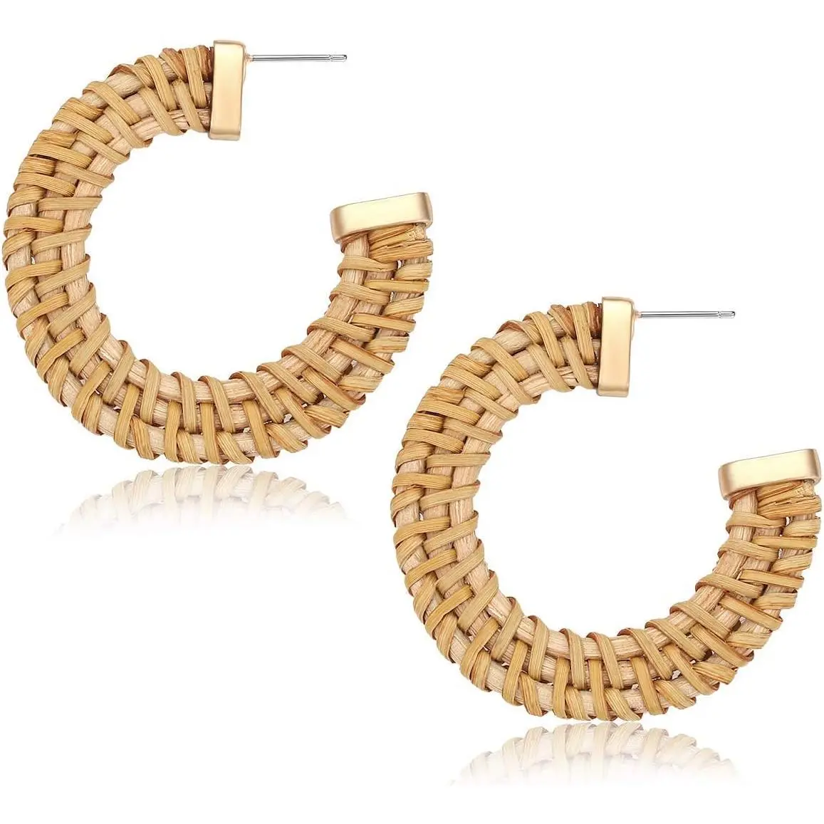 Rattan Earrings for Women  Straw Wicker Braid Drop Dangle Earrings Lightweight Geometric Statement Earrings (D Hoop)
