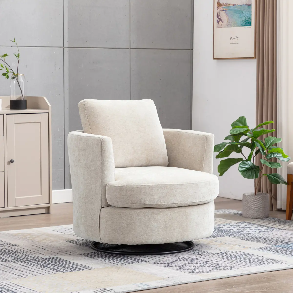 [Fahuac] Modern Swivel Accent Chair with Wide Seat & Included Pillow, Compact Lounge Chair for Hotel or Reading Nook.