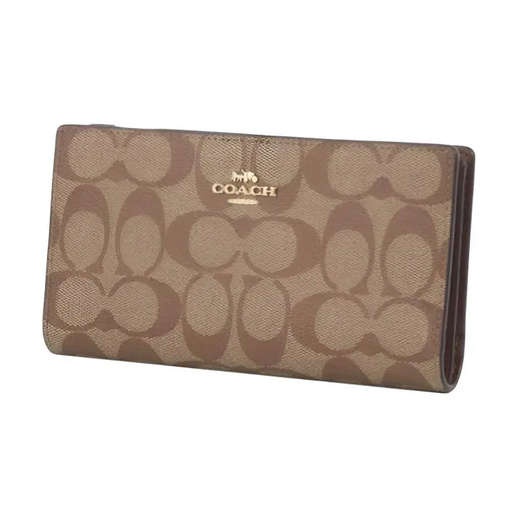 Coach Double Zip Wallet for Men and Women – Classic Monogram Style in Khaki