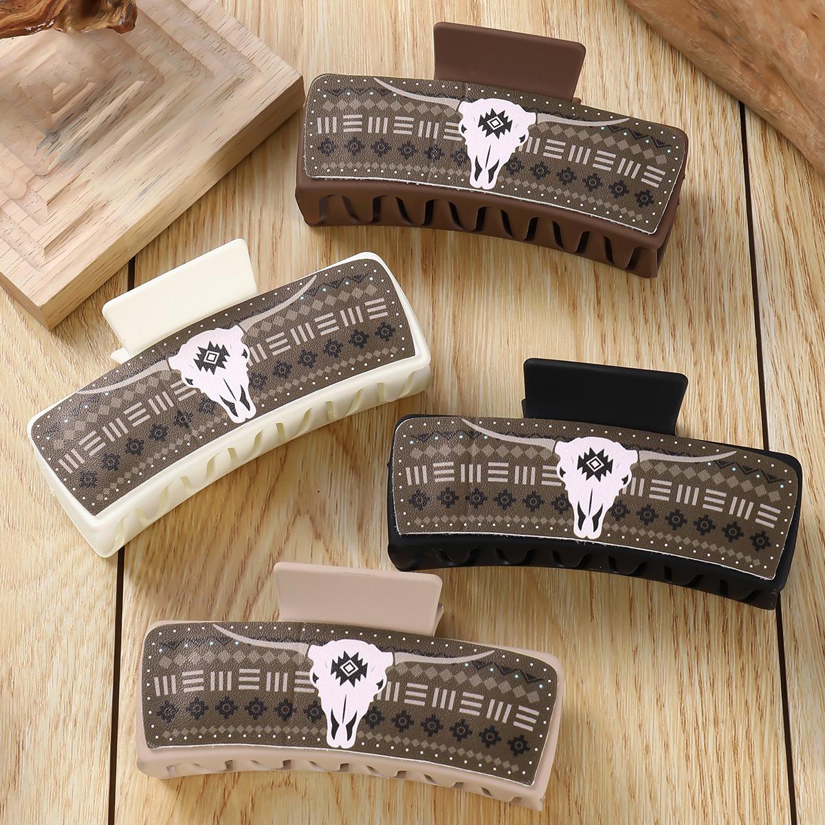 Multicolor Bull Head Square Hair Clip Style Leather PU Simple Versatile European and American Shark Clip High Ponytail Claw Clip