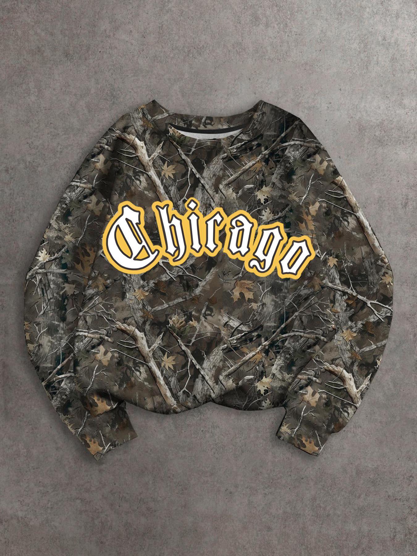 Men's All Over Print Crew Neck Camo Sweatshirt, Regular Fit Casual Long Sleeve Pullover for Fall & Winter, Men's Clothes for Daily Wear