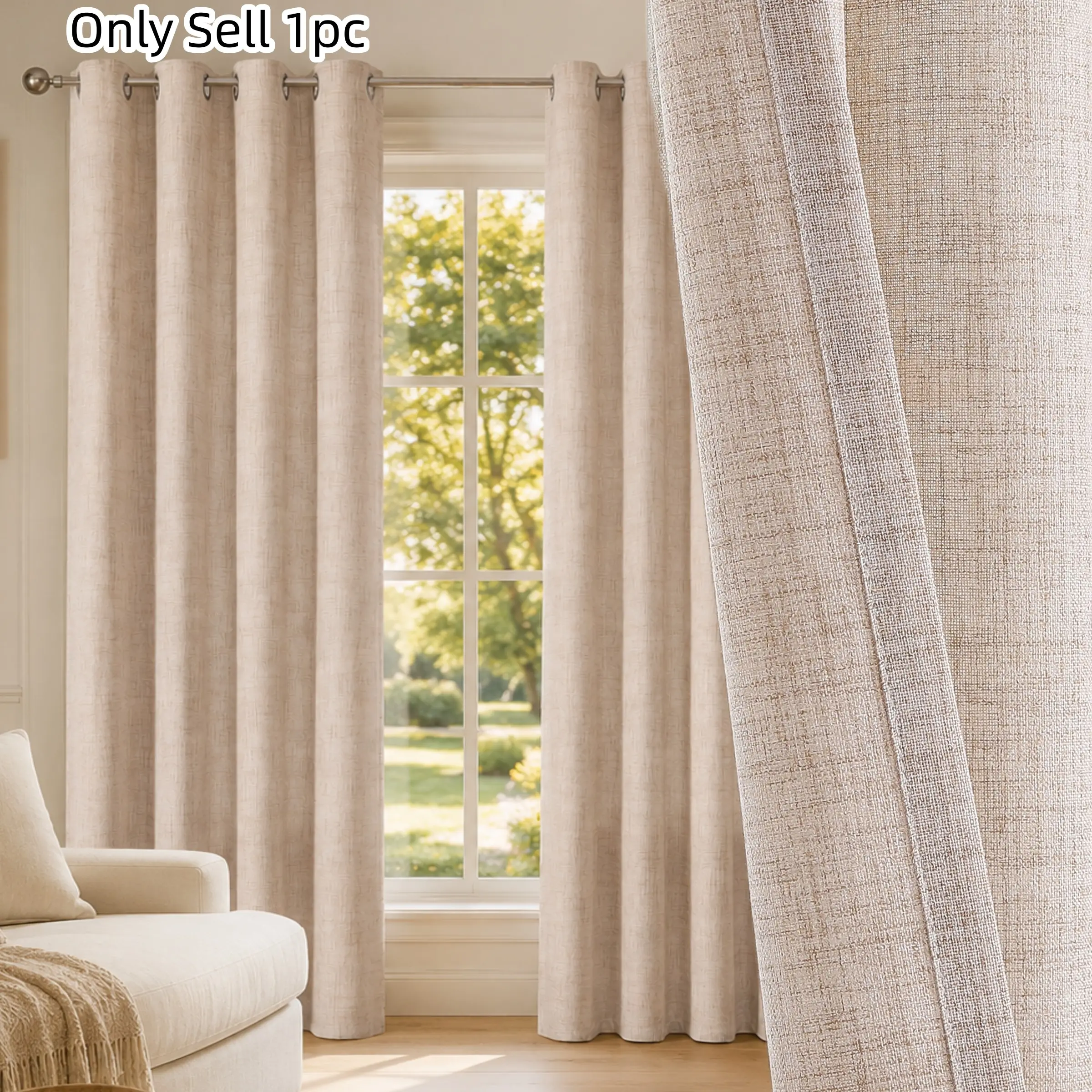 1pc Linen Drapes, Textured Semi-Sheer Curtains, Boho Style, Privacy Protection, Ideal for Living Room, Bedroom, Dining Room, Curtain for Windows