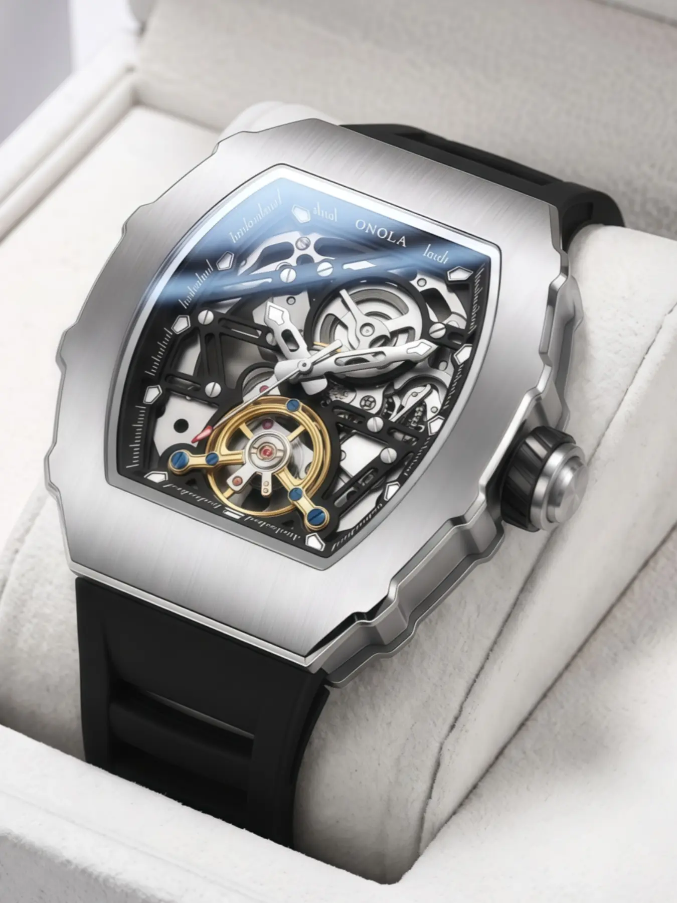 ONOLA Tonneau Skeleton Automatic Mechanical Wrist Watch Male Business Watch Luxury Fashion Trendy Mechanical Watch  Men Sports Waterproof Watch Daily Gift Watch For Gentleman Or Gift