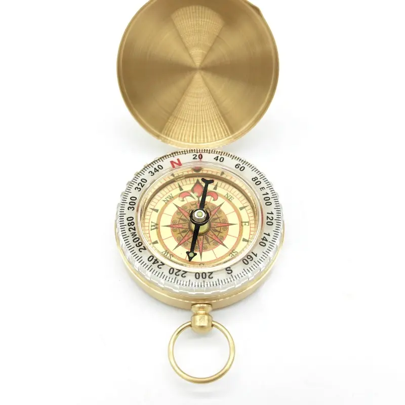 Solid‑Brass Flip‑Lid Pocket Watch Compass, G50 Vintage Luminous Dial Navigation Tool, Multi‑Functional Portable Orienteering Gear, Durable Protective Cover Compass for Mountain Climbing, Hiking & Wilderness Exploration