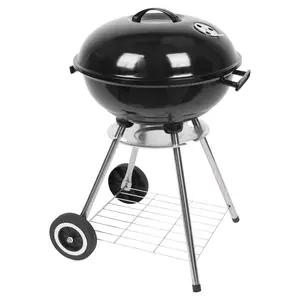 18 Inch Portable Charcoal Grill, Stainless Steel BBQ Kettle Charcoal Grill With Wheels And Storage Holder For Camping, Picnic, Barbecue, Party, Outdoor Activities