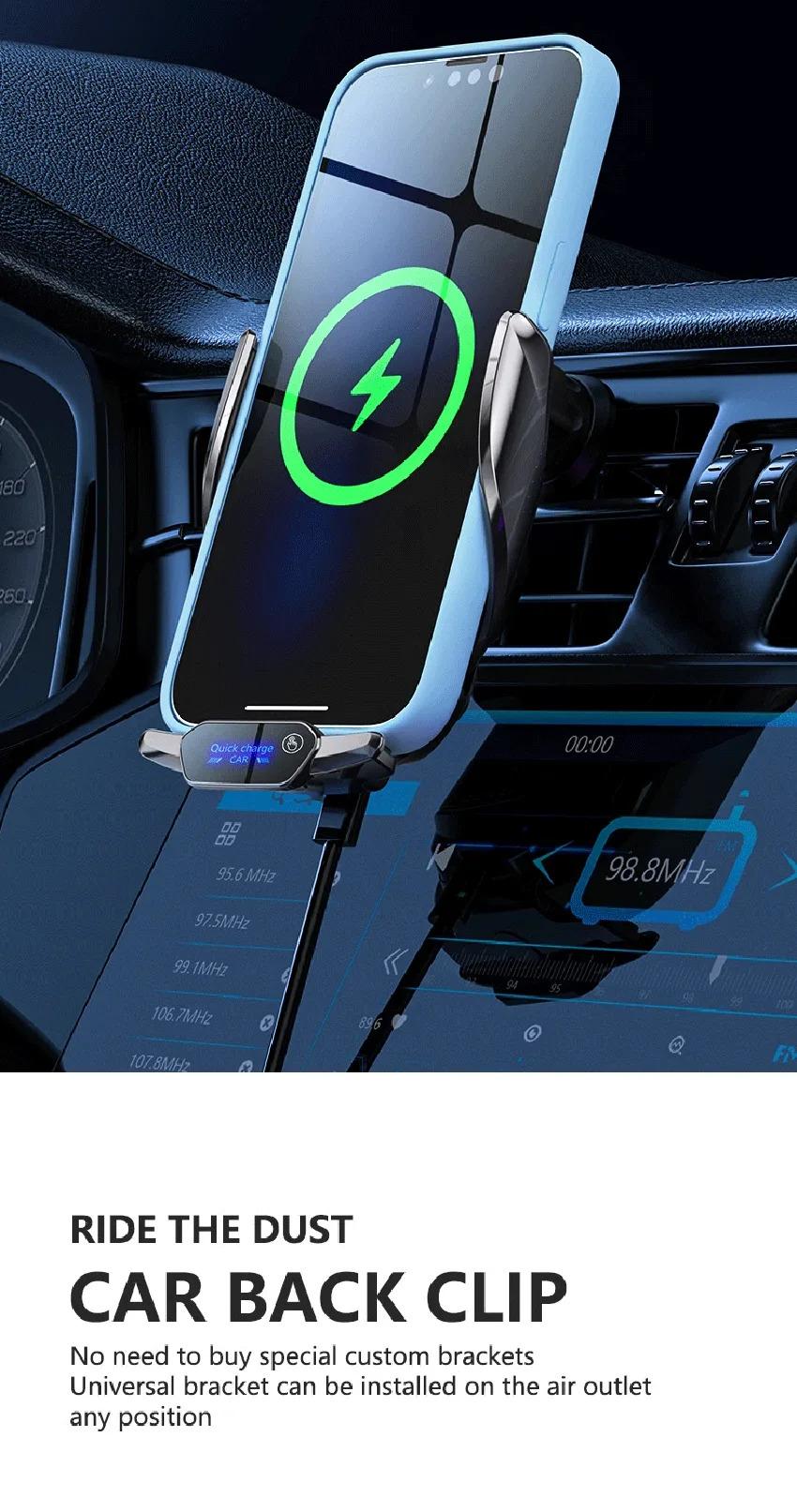 Wireless Charging Smart Rhythm Color Lights with Infrared Sensing, Adjustable Car Phone Holder & Retractable Stand for Music and Car Use magnetic phone holder, Car Wireless Charger, Wireless Fast Charging,summervibes