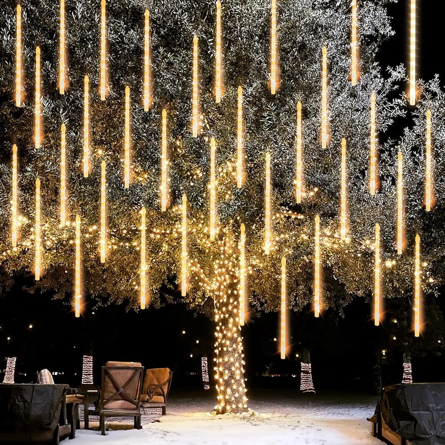 Christmas Lights Outdoor, 288LED Meteor Shower Rain Lights 12 Inch 8 Tubes,  Plug in Falling Icicle Light Christmas Decorations for Xmas Tree Yard House Decor (Warm White)
