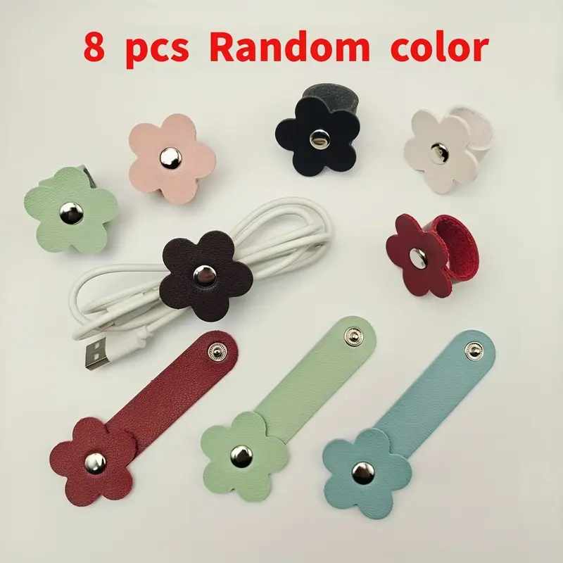 8pcs button flower data cable storage artifact, wire winder cable management belt, Cable organizers, earphone cable charging cable finishing clip, anti-winding portable storage buckle, multi-color optional