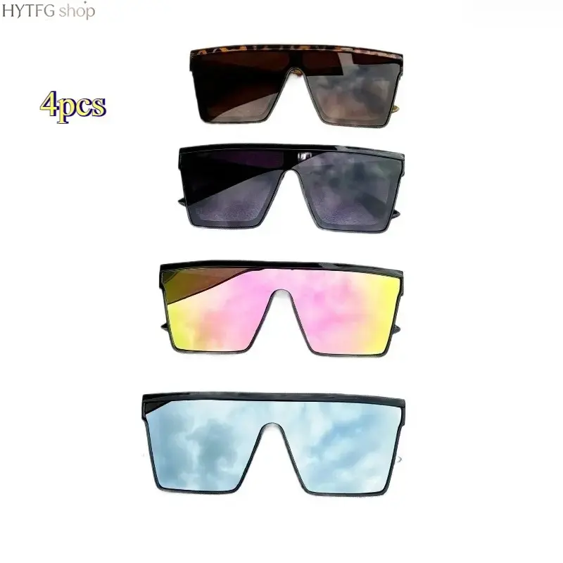 4‑Pack Punk‑Inspired Oversized Decorative Eyewear, One‑Piece Flat‑Top Fashion Glasses Set, Bold Statement Outfit Accessory for Music Festival, Street‑Style, Party & Holiday Gift‑Giving Occasion Styling