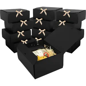 12 PCS Black Gift Boxes with Lids,9.8x7.8x3.9, Bridesmaid Proposal Box with Ribbon, Gift Boxes for Wedding, Christmas, Valentine's Day,Birthday,Baby Shower and the other Parties