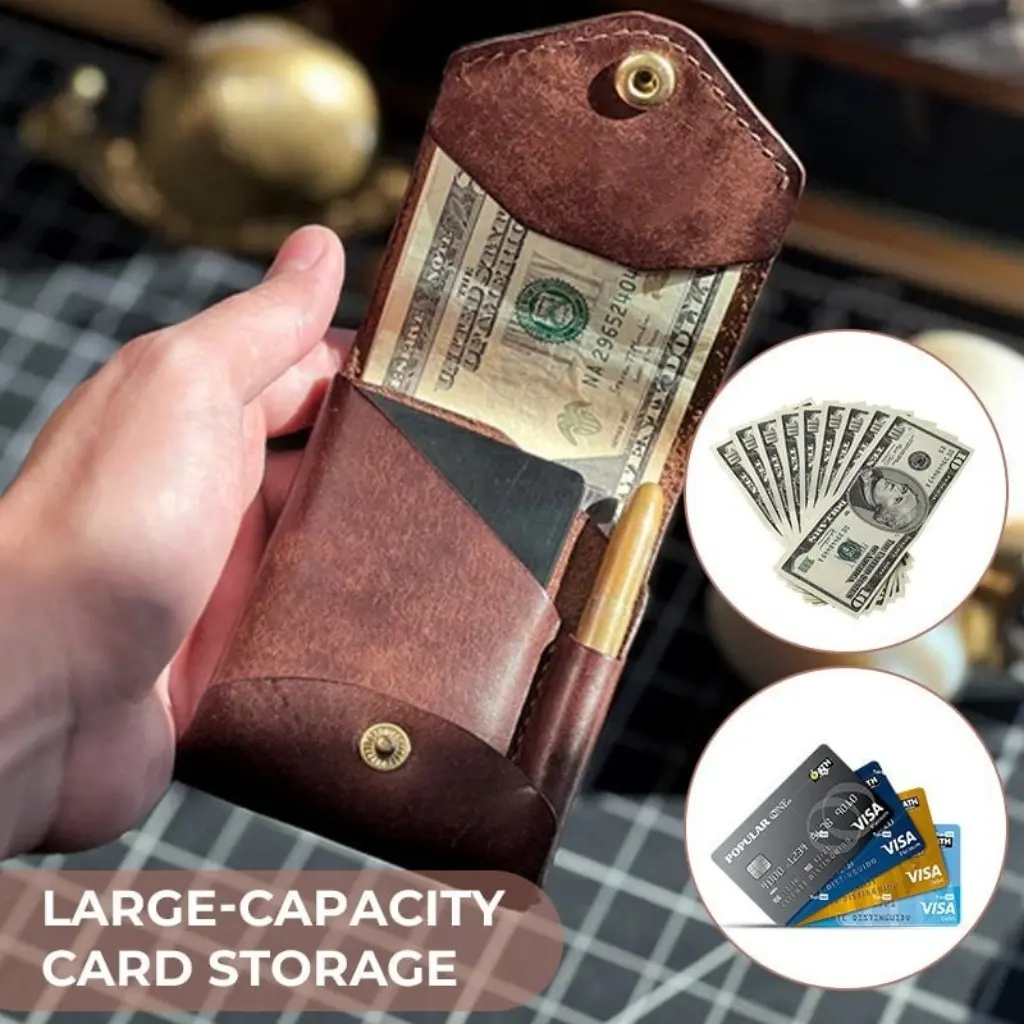 1pc Multifunctional Compact Leather Wallet with Pen Holder, Large Capacity Cash & Credit Card Organizer, Vintage Style Minimalist EDC Wallet for Men Women,Father's Day Gift for Dad