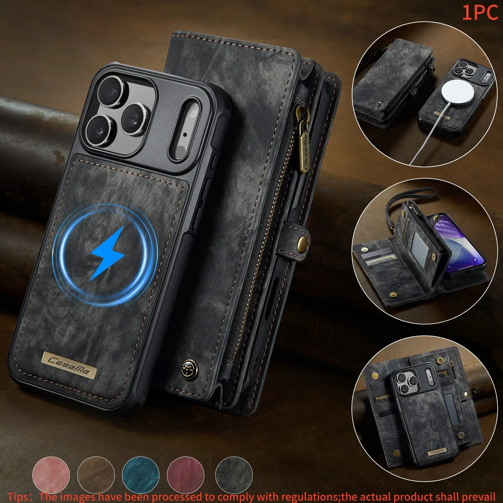 Magnetic Flip Cover Wallet Phone Case for iPhone 17 Pro Max 16e/16/15/14/13/12/11 Pro Max Plus, Unisex Card Holder Strap Zipper