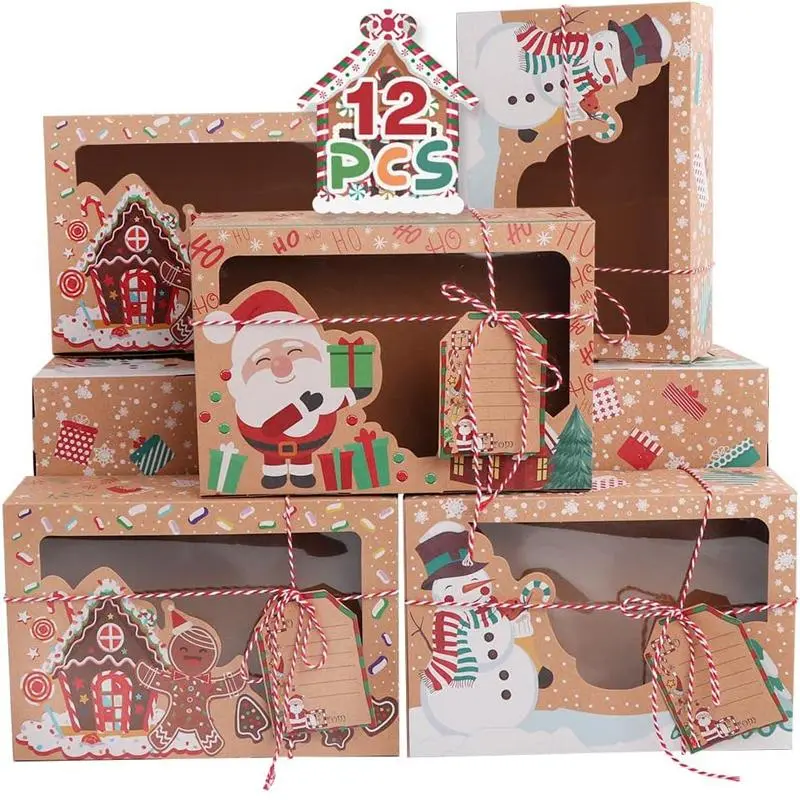 Christmas Cookie Gift Box, 27pcs/set Including Boxes & Ribbons & Labels, Holiday Gift Box for Cookie Cake Pastry Dessert