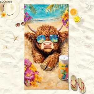 Luxury Oversized Beach Towel | Soft Lightweight Microfiber With Strong Wrapping Properties, Highland Cattle Beach Towel Suitable For Pool, Yoga | Machine Washable, Polyester Design Beach Towel