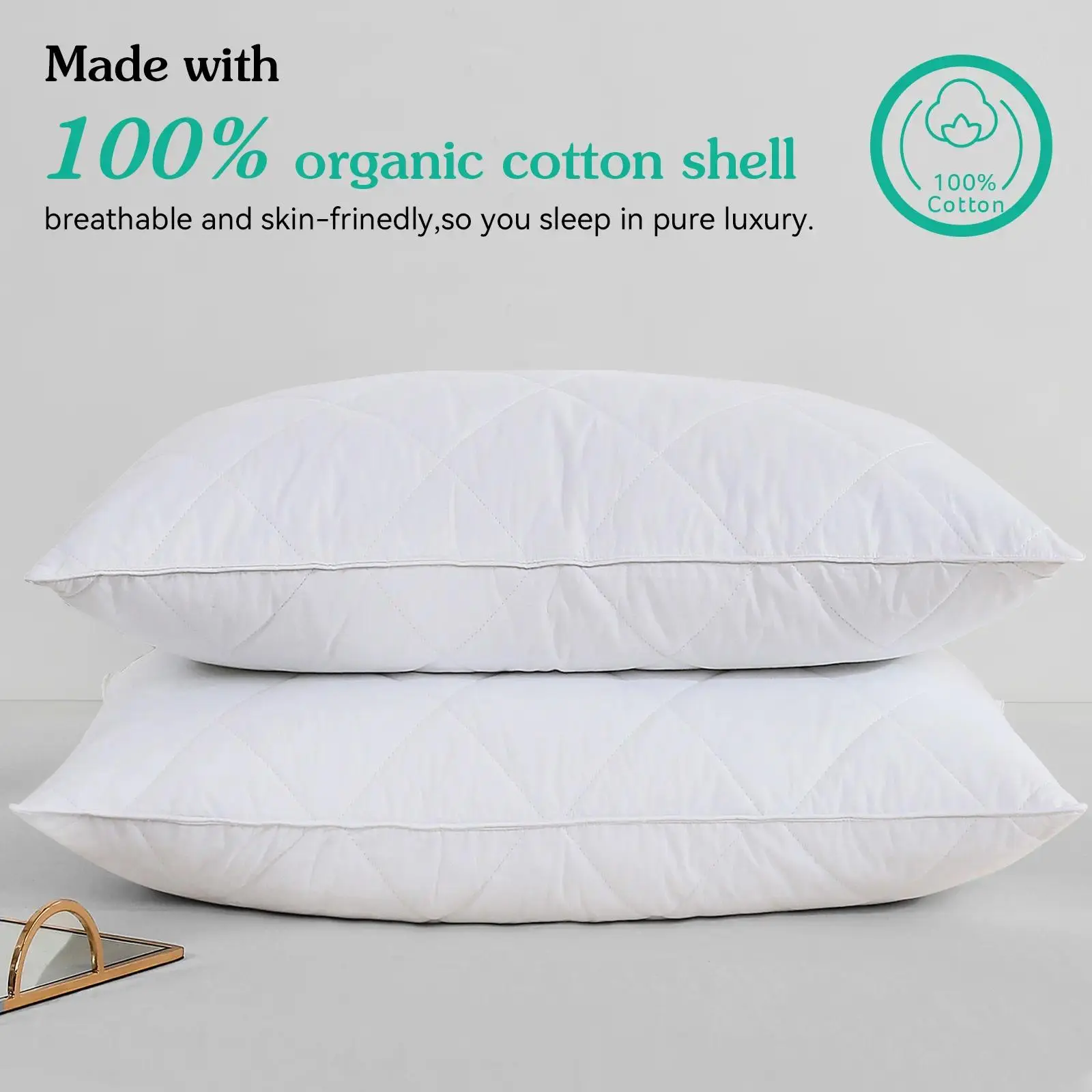ThreeGeese Goose Feather Pillows 2 Pack –Ergonomic Neck Support Rebound Pillow for Back Sleepers, Hotel Collection Super Supportive Low Allergy Pillow with Organic Cotton Shell, Machine Washable ,Guest Pillow-#SummerTurnUp