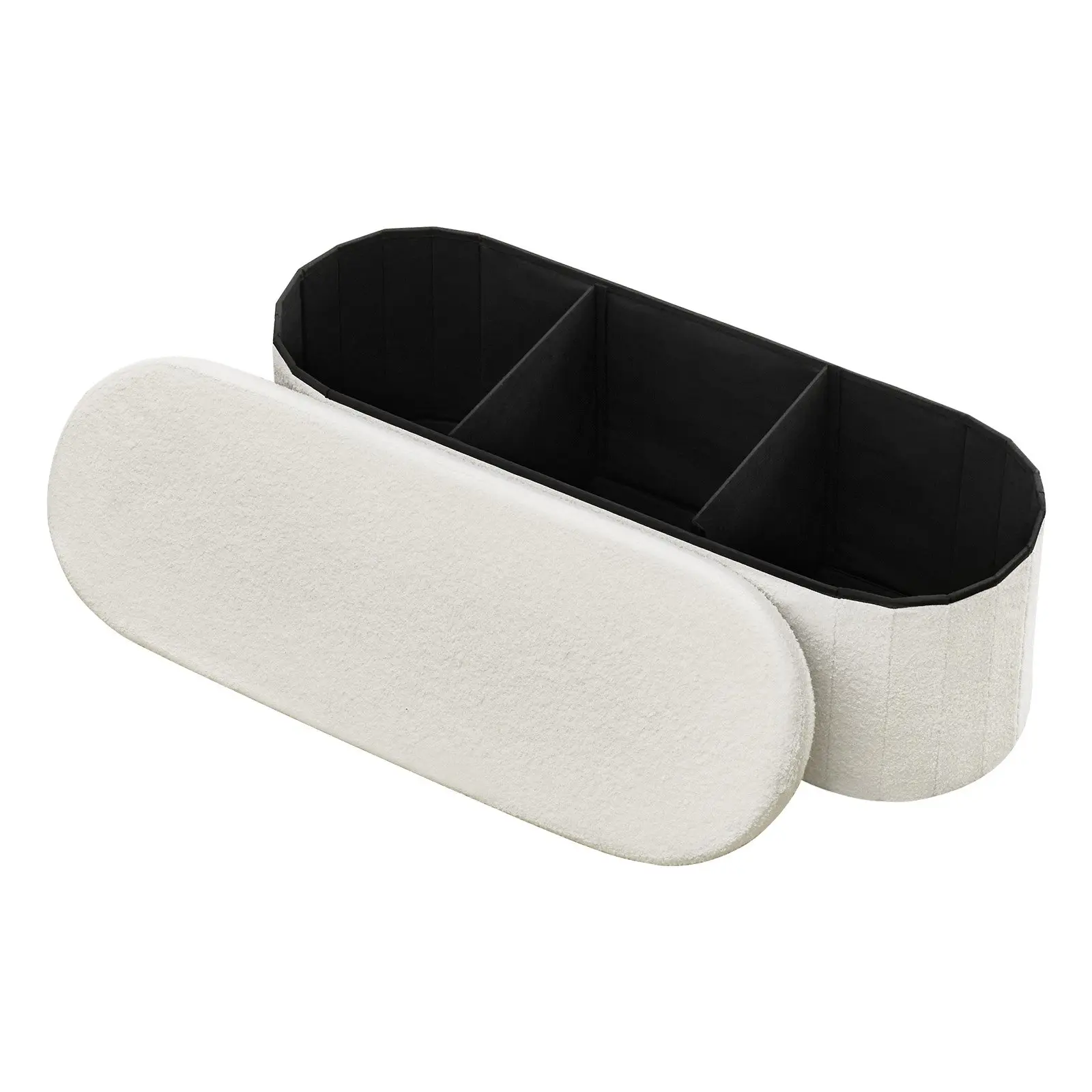 【Summerfinds】VEVOR Oval Foldable Teddy Fleece Upholstered Storage Ottoman Bench, 660 lbs Load Capacity Large Storage Chest, for Living Room, Bedroom, Beige