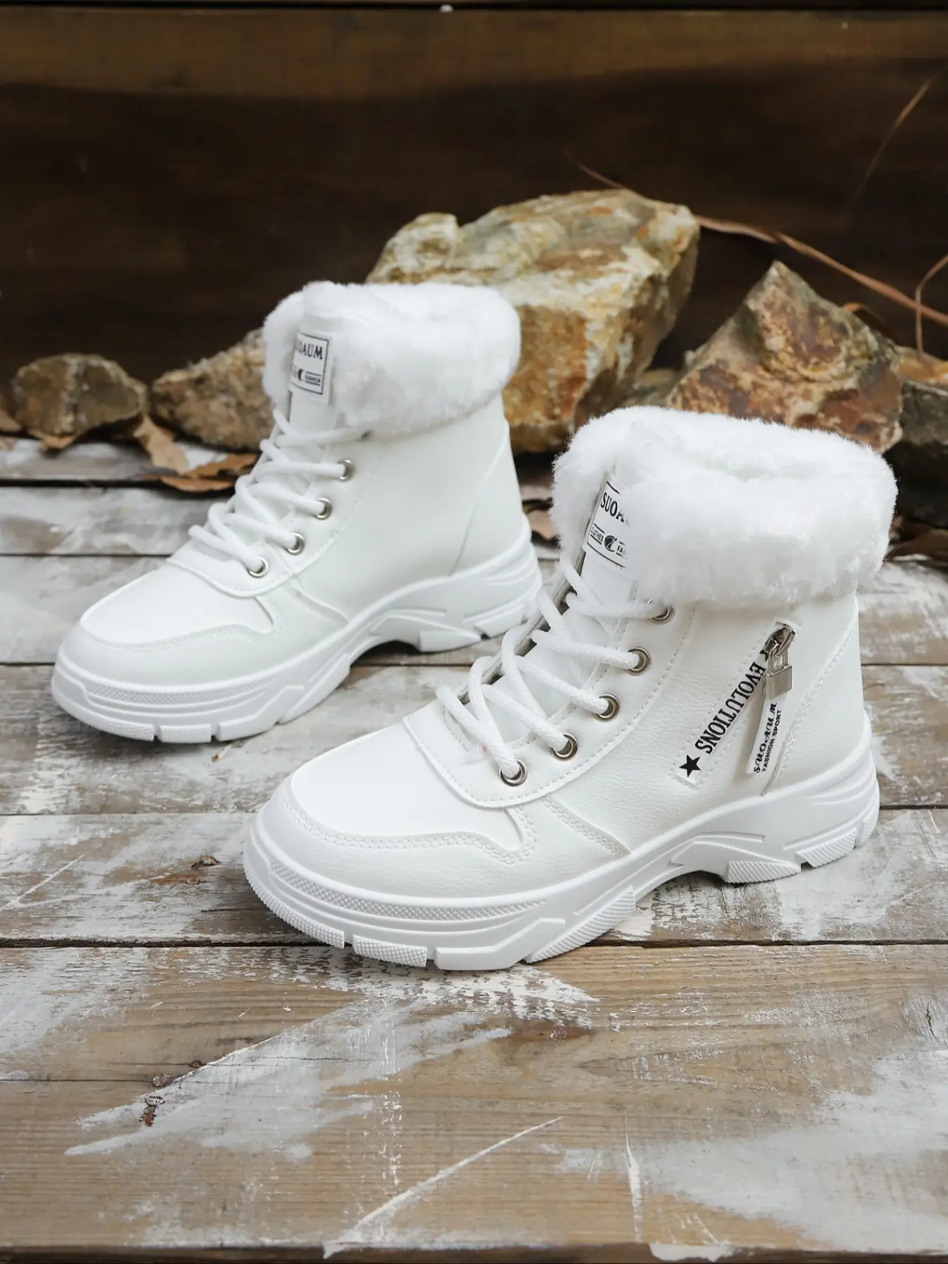 Women's Winter Fur Lined Ankle Boots, Boots with Fur, PU Leather Waterproof High Top Casual Shoes, Thick Sole Anti-Slip Warm Snow Boots for Outdoor Daily Wear
