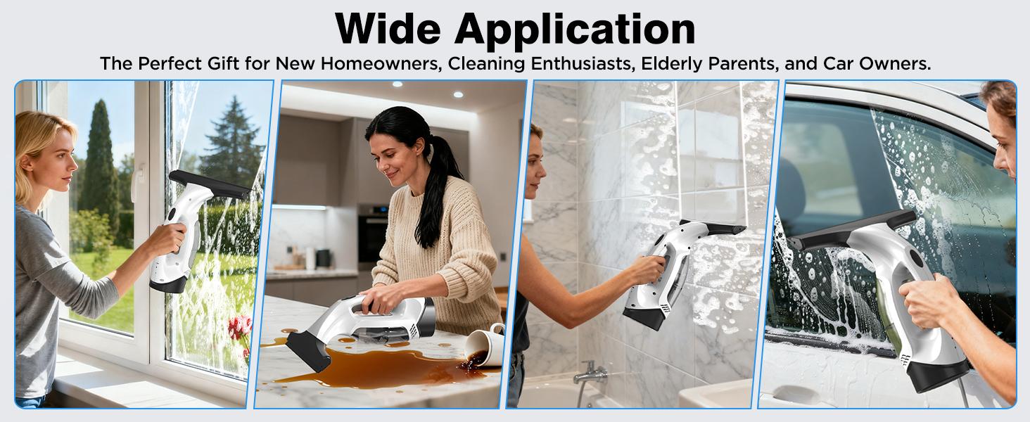 Window Vacuum Squeegee Cordless, 2000Pa Electric Window Cleaner Tool with 2200mAh & 150ml Water Collection Tank, Window Cleaning Kit Shower Squeegee for Glass Doors, Windows, Mirrors, Car (White)