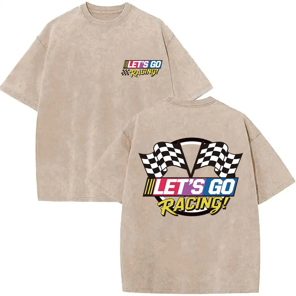 Women's Vintage Washed Cotton Graphic Tee - Colorful Classic Checkered Flag Print, Oversized Short Sleeve Crewneck, Denim-Matching Motorsport Retro Aesthetic, Loose Casual Streetwear Top, Sports Gift, Unisex, Graphic Tees Women
