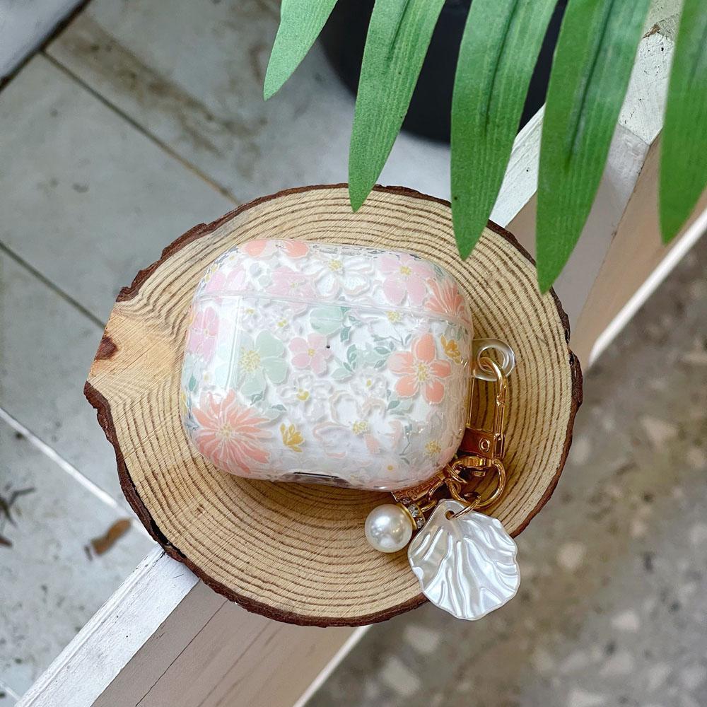 Soft Silicone Earphone Case With Cute Clear Pink Flower Pendant, Protective Cover Compatible With AirPods Series Models, Flexible Anti-Drop Shell For Wireless Charging And Daily Carrying