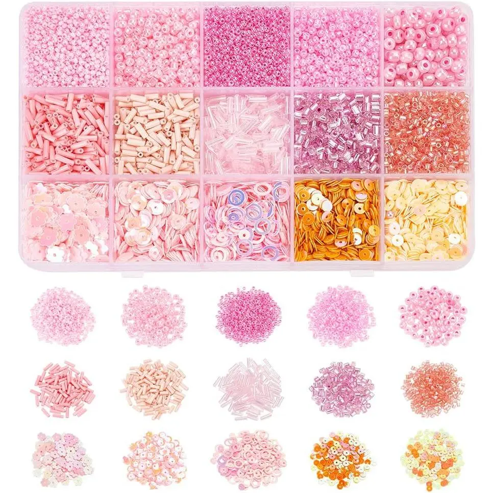 Bugle Round Glass Seed Beads,DIY Beads Disc Plastic Paillette for  Making Necklace Bracelet Craft,DIY Kit,Deep , Size