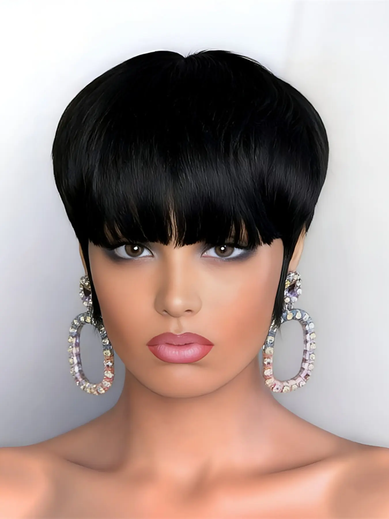 pixie wig black burgundy brown color pixie cut human hair wig machine made pixie wig short straight Party holidays gift wig Straight hair wigs