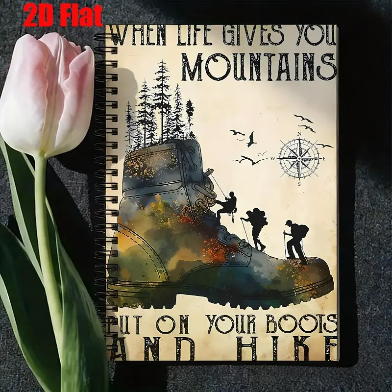 1 Hiking Journal Spiral Coil Notebook, 5.7x8.26 Inch, High-Quality Lined Pages, Durable Binding, Mountain Adventure Log, Travel Diary, Outdoor Enthusiast Gift for Camping Trips, Hiking Expeditions, Birthday & Christmas Presents [2D] Flat