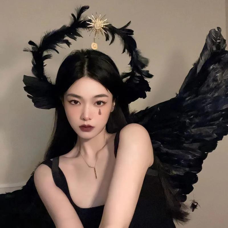 Women Girls Halloween  Angel Devil Swan Cosplay Costume Sexy Strapless Vest Skirt Wings Suit Carnival Party Roleplay Outfits