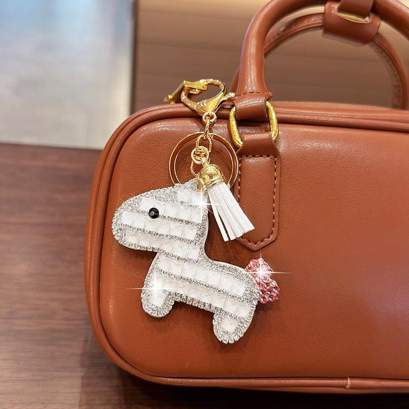 Bling Bling Pony Keychain with Tassel, Creative Rhinestone Horse Car Key Ring, Fashion Cute Cartoon Bag Charm Accessory