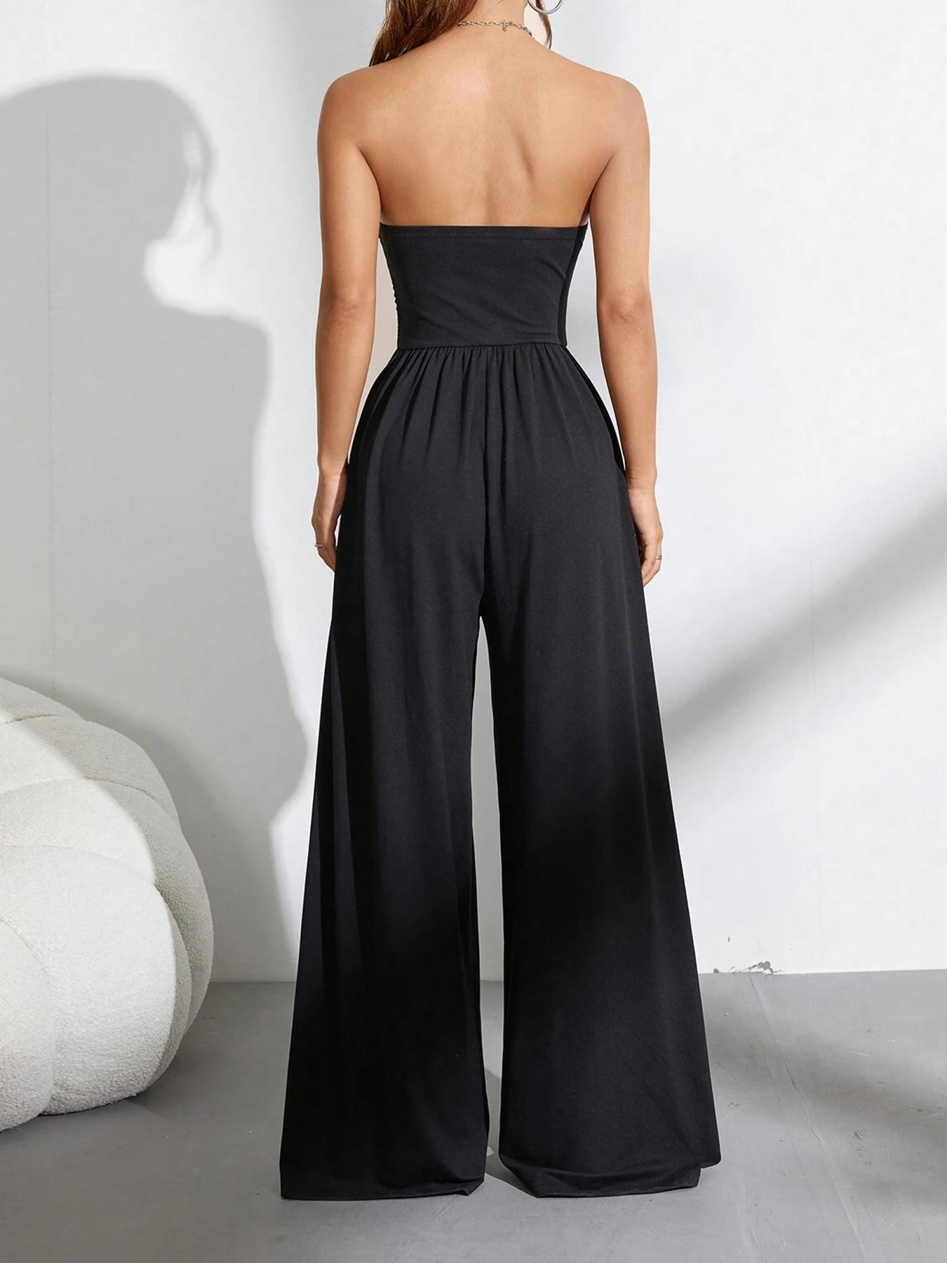 Women's Solid Color Tube Jumpsuit, Casual Fashion Jumpsuit for Daily Wear, Women's Jumpsuit for Summer, Casual Jumpsuits