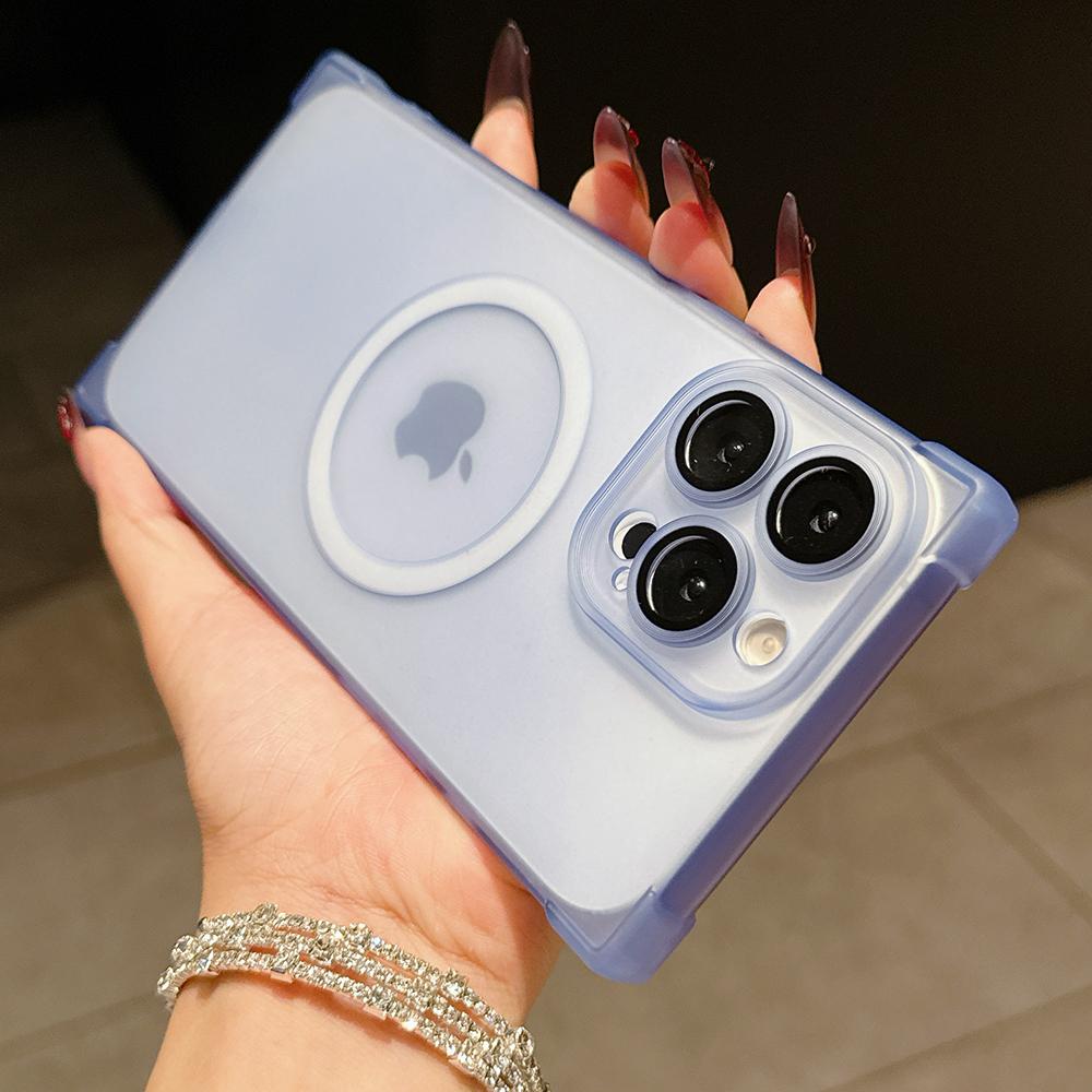 Rectangle Shape Wireless Charge Magnetic Shockproof Protective Case for iPhone 13 14 15 16 17 Pro Max For MagSafe Clear Cover