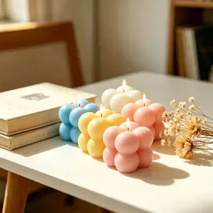 Cute Mini Bubble Cube Candle - DIY Handmade Fragrance Candle, Minimalist Room Ornaments, Wedding & Birthday Gift (Home Decor Supplies)
