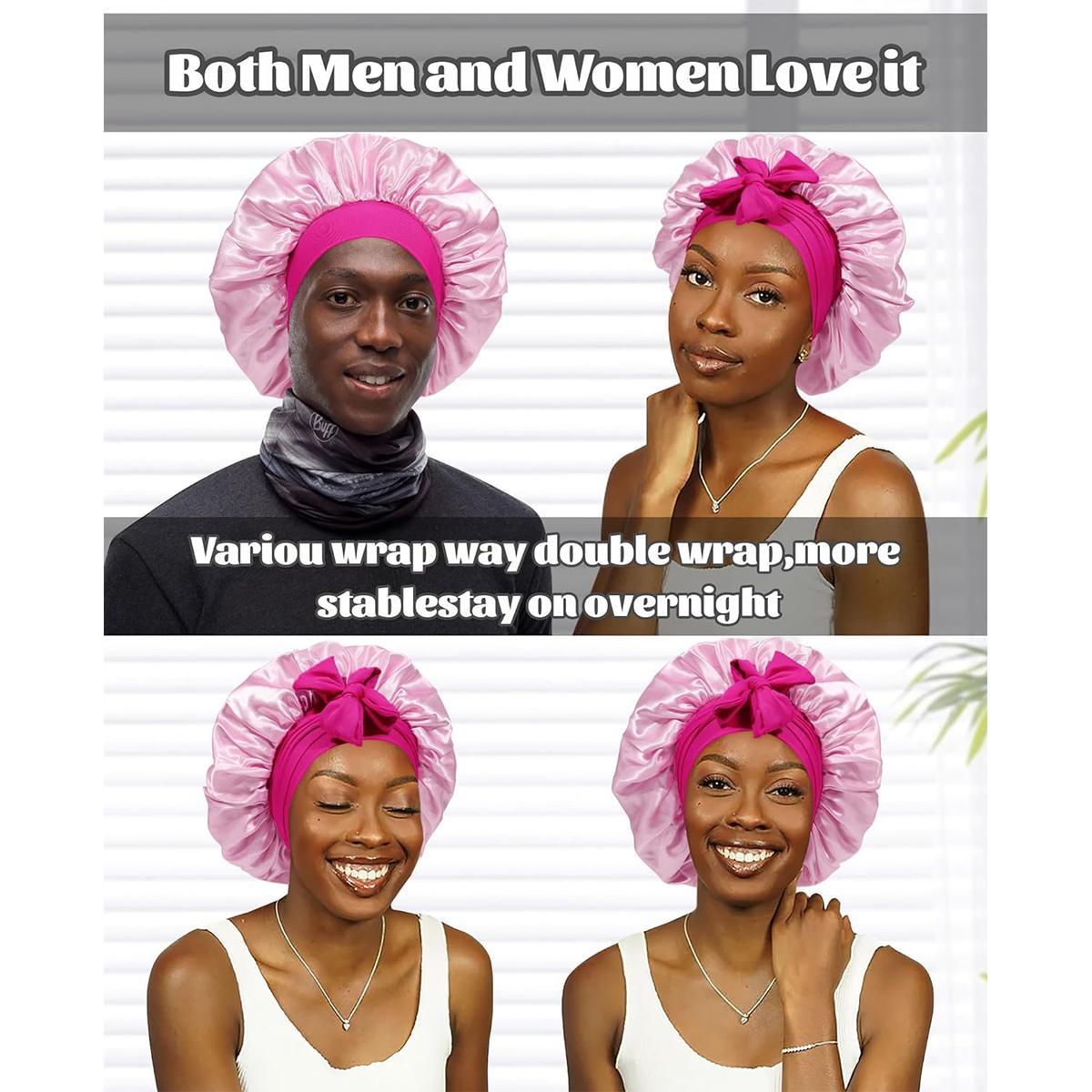 AWAYTR Satin Bonnet for Hair Protection Women Men Reversible Double Layer Two-Color Silk Like Texture for Sleeping Cap Hair Bonnet with Elastic Tie Band Gift box for Curly Hair Night Cap