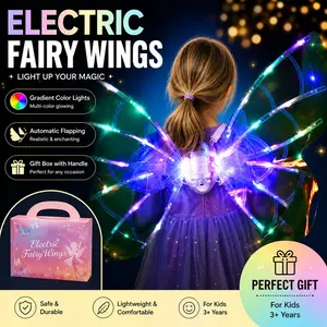 Dreamy Electric Glowing Butterfly Fairy Wings Gift Box, Music Sensor Fluttering Light, Princess Fairy Role Play Toy, Stem Interactive Toy for Girls, 3+ Years, Birthday Christmas Gift