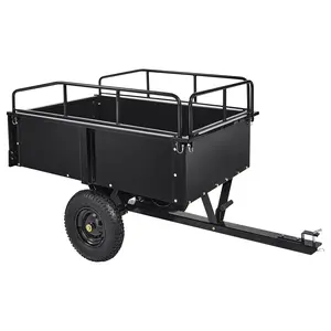 Heavy duty steel dump truck, capacity 750 pounds, 15 cubic feet multifunctional trailer, with detachable sides, dual bearings, all terrain inflatable tires, ATV/UTV/lawn mower/tractor traction, ideal choice for gardens, yards, and lawns