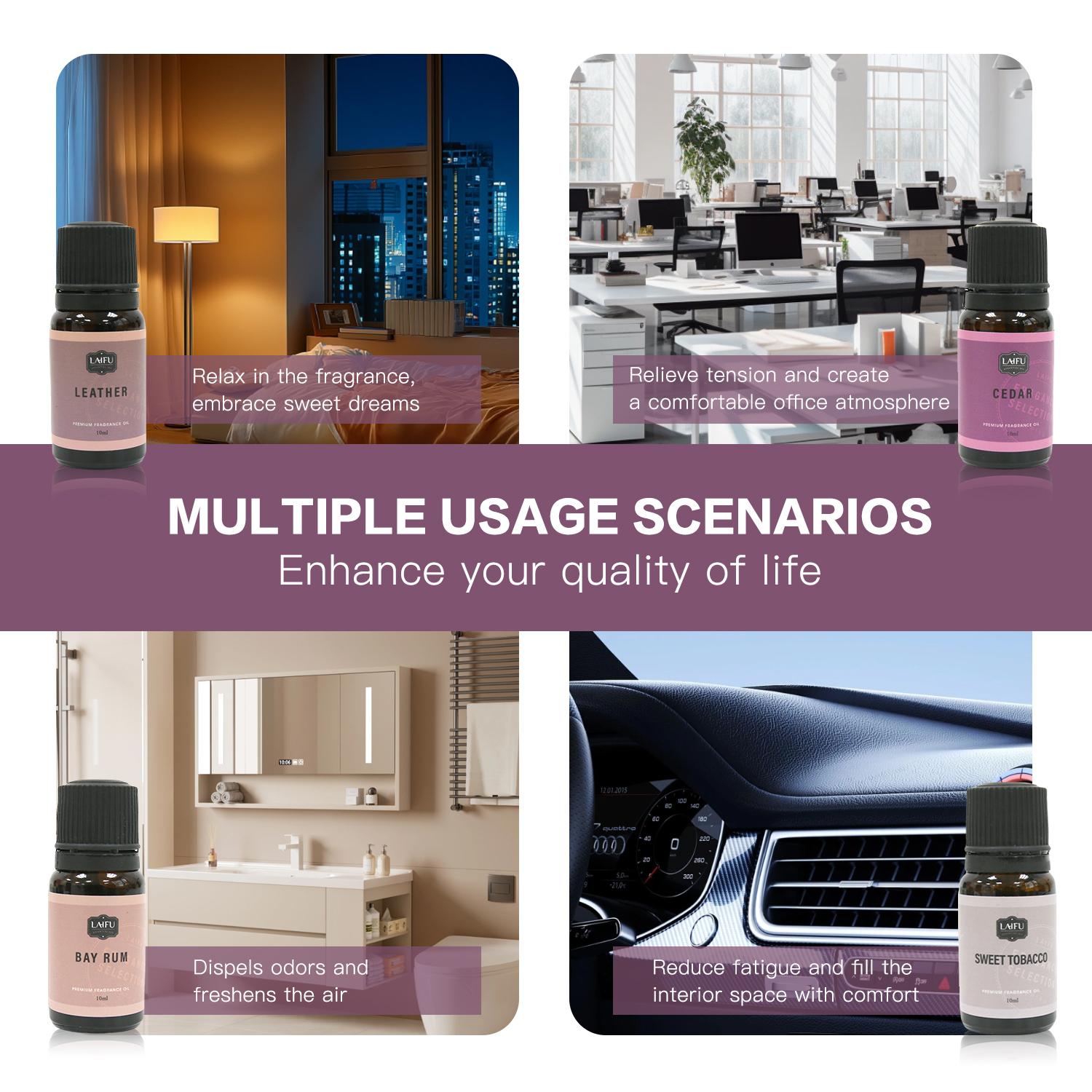 6x10ml Essential Oils for Diffusers & Candles - Cedar, Sandalwood, Bay Rum, Teak, Leather Scents