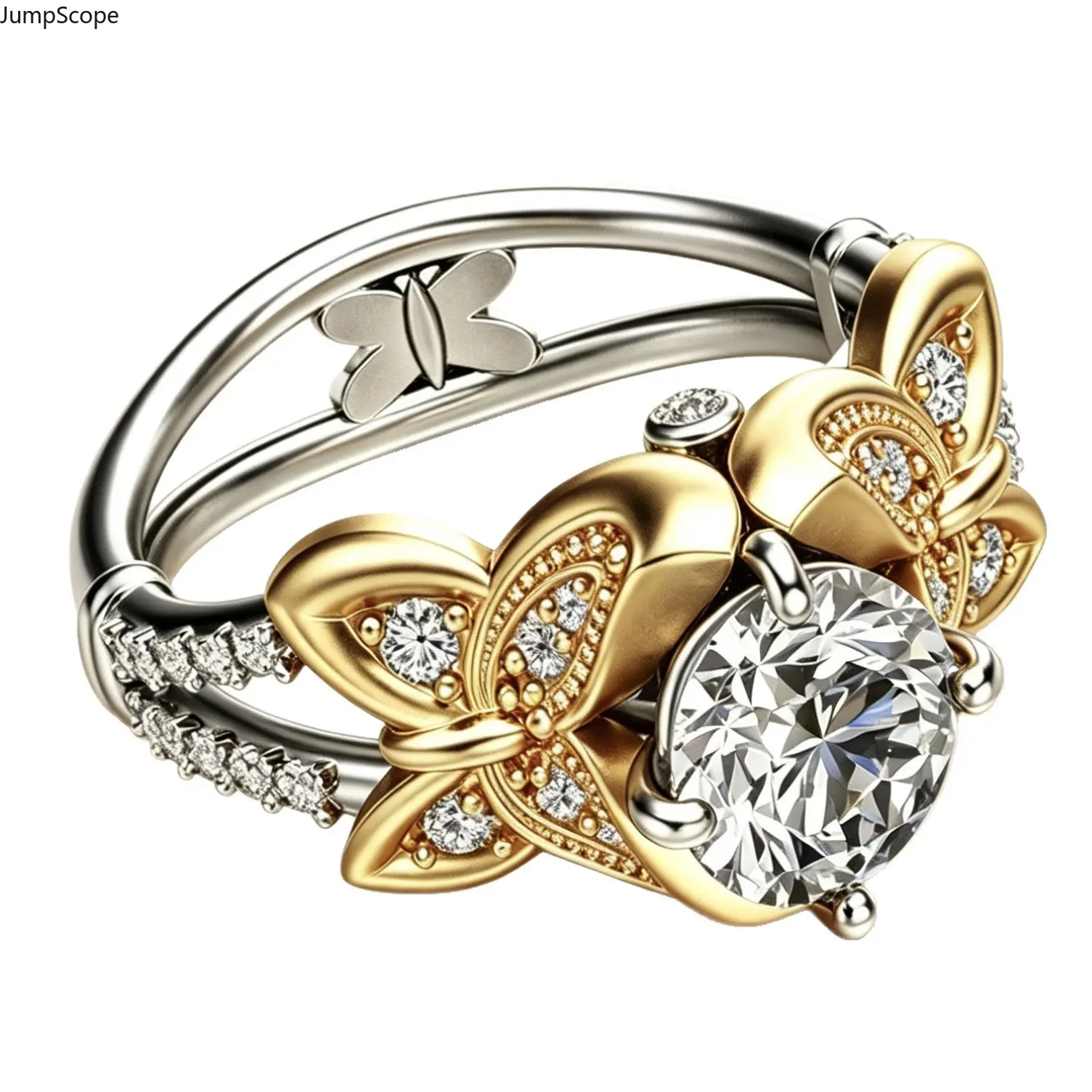 Romantic Promise Ring for Her, Dual-Tone Stackable Design with Hollow Butterflies, Sentimental Anniversary or Proposal Gift, Hollow Butterfly, Proposal/Anniversary, Mdf+Steel, Sentimental Touch