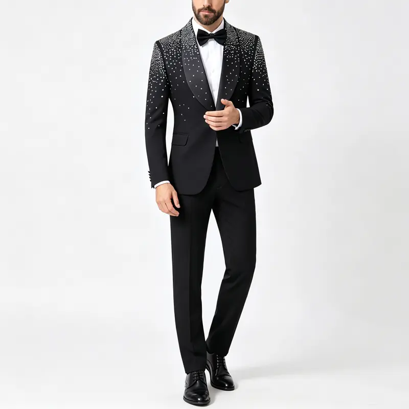 Men's Luxury 2-Piece Slim-Fit Rhinestone Tuxedo Set - Blazer Jacket, Trousers, Ideal for Weddings, Parties