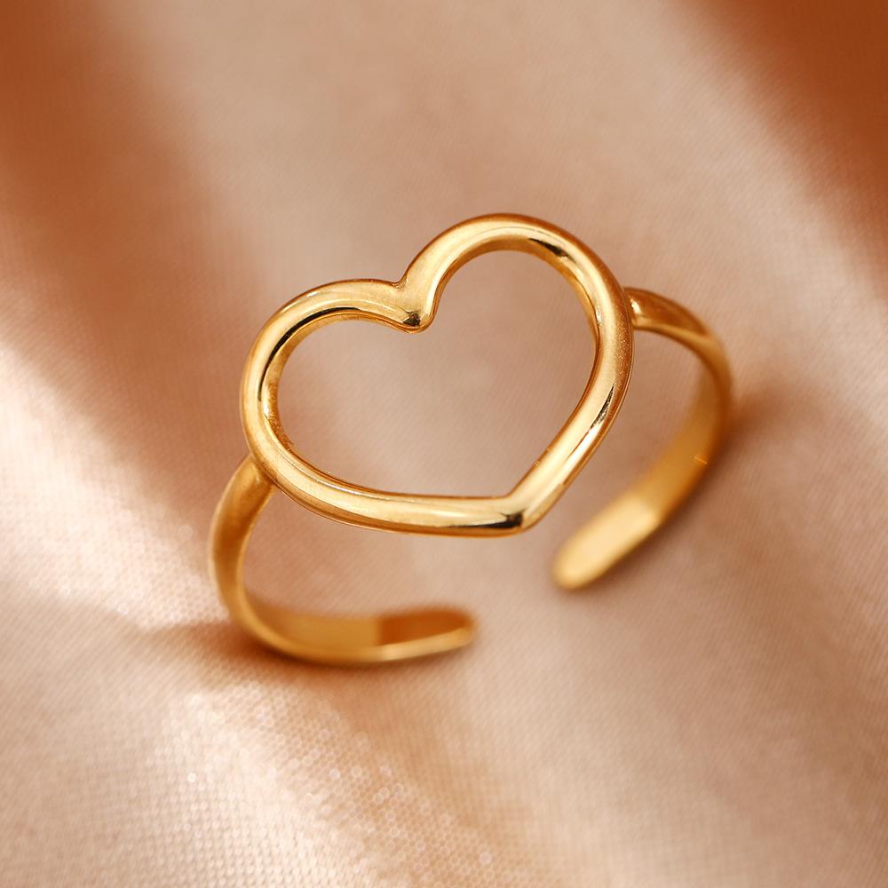 Fashionable stainless steel heart-shaped open ring, retro and popular geometric opening, adjustable titanium steel finger ring for ladies