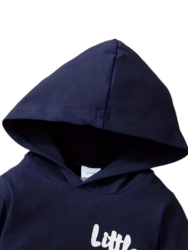 Baby's Letter Print Hooded Bodysuit & Pants Set, Casual Long Sleeve Bodysuit & Pants, Infant Kids Fall & Winter Clothes, Baby Boy Clothes