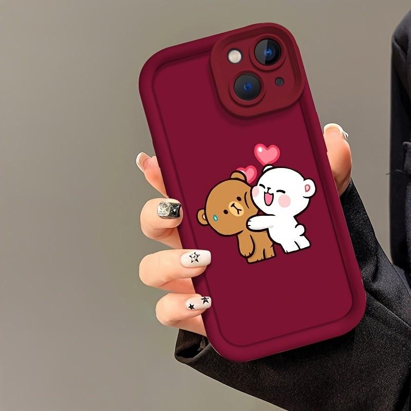 A Stylish And Cute Phone Case Featuring a Wine-Red Background with Adorable Bear Illustrations, Compatible with Iphone 16, 15, 14, 13, 12, 11 Pro Max, XS, And XR. A Stylish And Cute Phone Case Featuring a Wine-Red Background with Adorable Bear Illustrations, Compatible with Iphone 16, 15, 14, 13, 12, 11 Pro Max, XS, And XR.