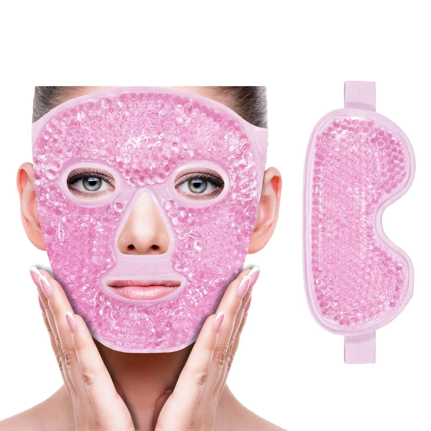 Facial ice mask and eye mask, facial ice pack, gel hot and cold compress. Suitable for puffy eyes, mouth, dental, nose, facial lifting cosmetic procedures, and laser surgery recovery. Reduces swelling, relieves puffiness, dark circles, and headaches.