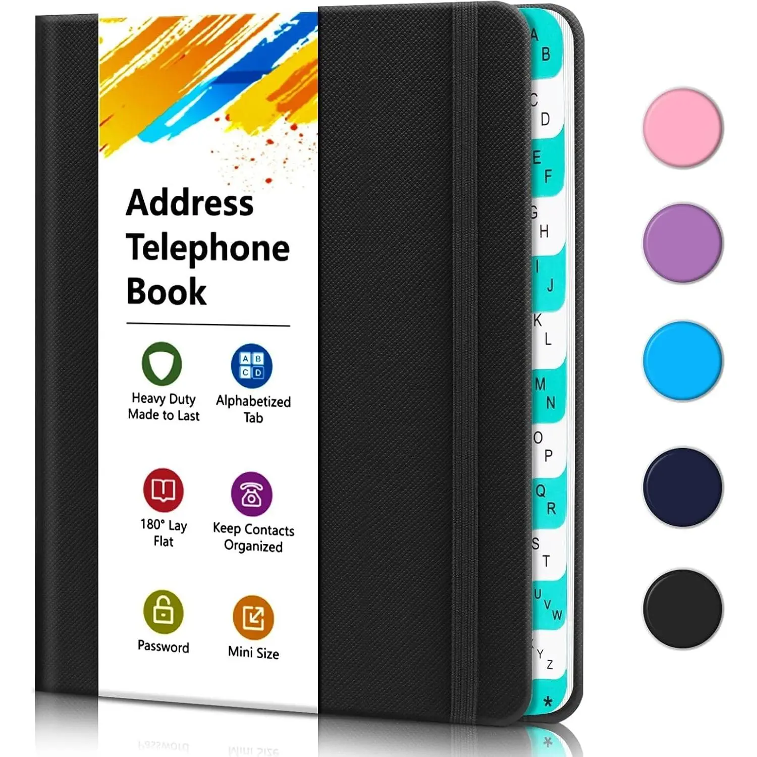 Address Book with Alphabetical Tabs, Portable Address Telephone Book, Hardcover Address Organizer and Password Keeper - Record Contacts, Anniversaries, Birthdays 6.1x4.7" – Black