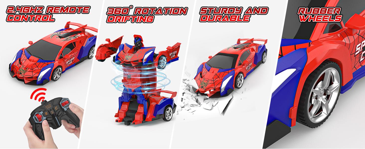 Transform Rc Cars for Boys 4-7 8-12, 2.4Ghz Remote Control Car 1:18 Scale Transforming Robot, One-Button Deformation 360° Rotation Car Toy Gifts for Boys 3-5