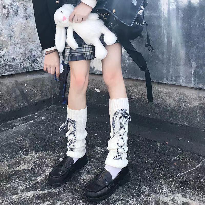 KOSAHIKI Japanese Lolita Sweet Girl Leg Warmer Knit Socks Wool Ball Knitted Foot Cover Cosplay Women Autumn Winter Punk Sock