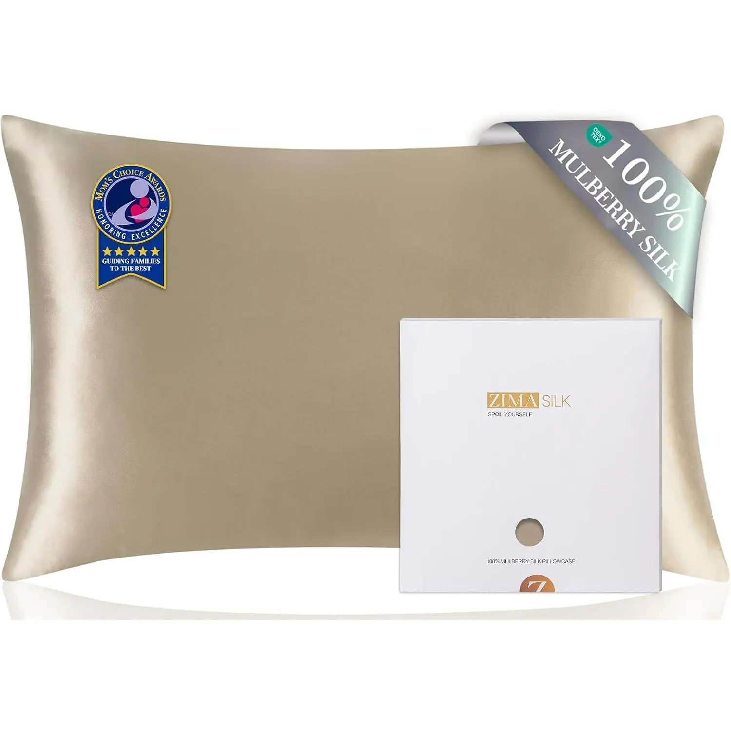 100% Pure Mulberry Silk Pillow for Hair and Skin, Queen |   Soft, Hypoallergenic &, Both Sides 6A Silk, Hidden Zipper, Gift for Men, 1pc (Queen 20"x30", Taupe)