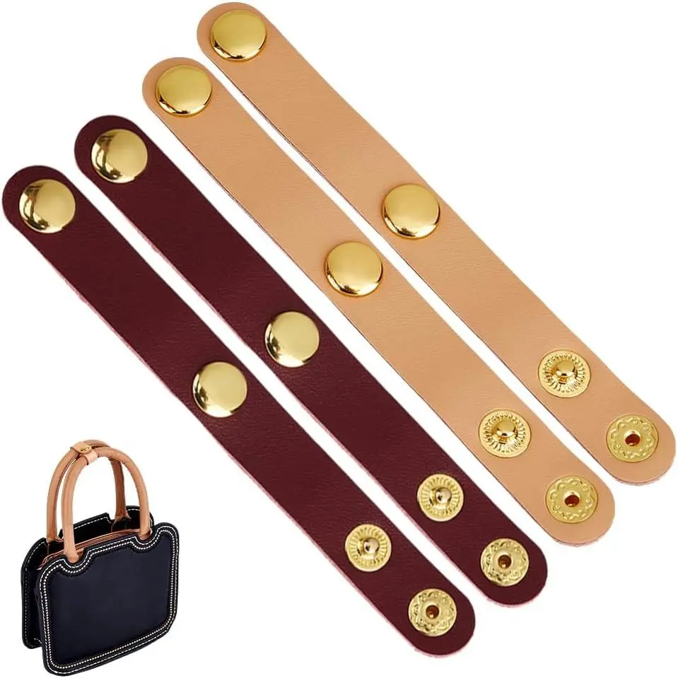 4 count Leather Purse Shortener Adjustable Buckles 4.5 inch Leather Snap Buckles Closures Bag Handle Keeper Non Slip Lock for  Strap Handbag Tote Bags(Beige/Red Brown)