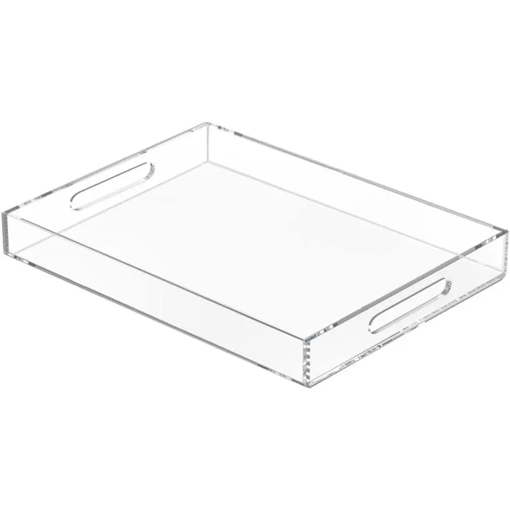 12x16 Inches Clear Acrylic Serving Tray, Spill Proof Decorative Organiser with Handles for Ottoman Coffee Table Countertop