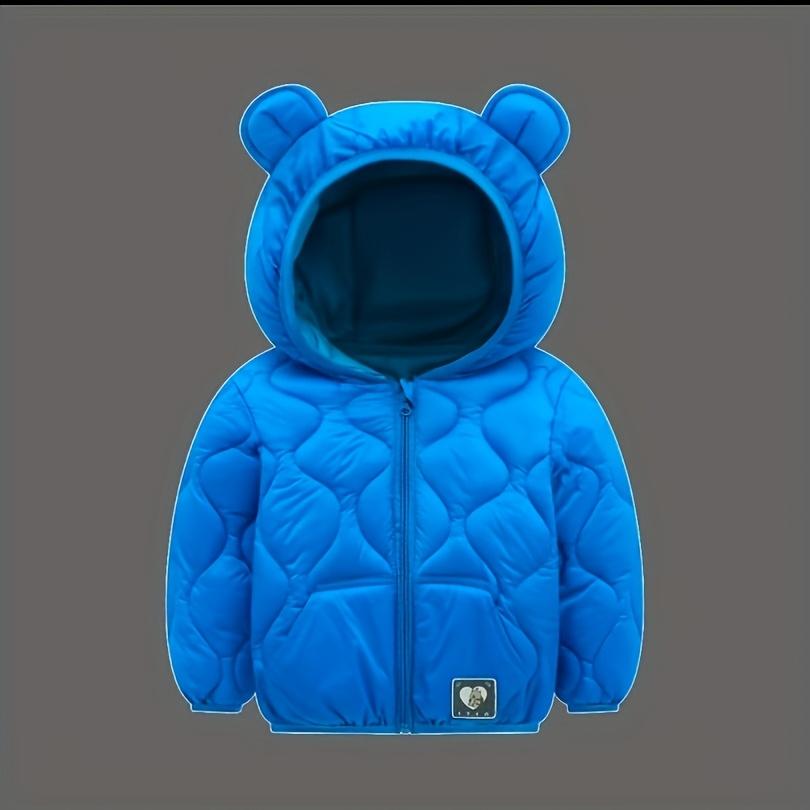 Boys' Adorable Blue Bear Ear Hooded Sweatshirt - Soft Polyester-Lined Warm Pullover with Zipper Closure, All-Season Casual Long Sleeve for Casual Attire